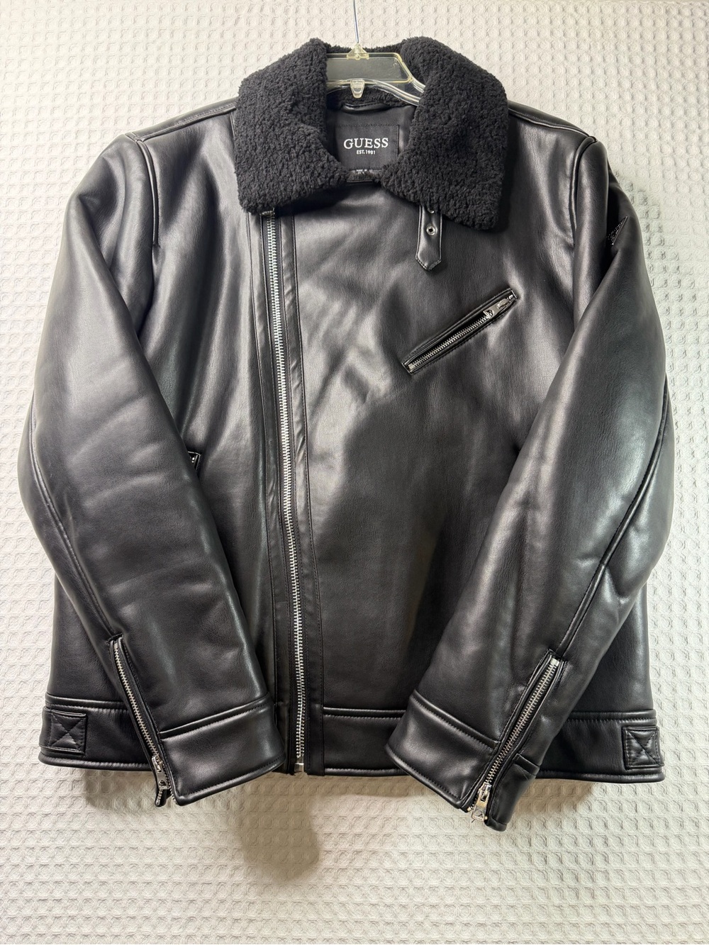 Guess Black Faux Leather Shearling Moto Jacket